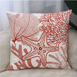 Gaeaspace  -  Beach Sea Starfish Coral Leaves Embroidered Pillowcase Back Cushion Cover Casual Cotton Case Sofa Bedroom Decro 45x45cm