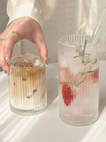 Gaeaspace  -  1pc 280ml 450ml Straight Vertical Striped Glass Cup Suitable for Coffee Latte Juice Milk Fruit Tea in Home Wine Beer Glass Cups