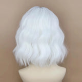 Gaeaspace  -  Synthetic Short Women White Wavy Curly Wig with Bangs Lolita Cosplay Natural Fluffy Hair Wig for Daily Party