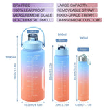 Gaeaspace  -  Kawaii Water Bottle 3 in 1 Gym Sport Bottle 2 Liter Plastic Portable Travel Outdoor Fitness Jugs School Drink Bottles With Straw