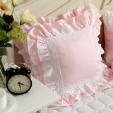 Gaeaspace  -  Pink European embroidered cushion cover ruffle Lace Satin cotton pillow cover handmade elegant bedding pillowcase sofa cushion