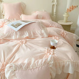 Gaeaspace   -  Lace Ruffles Princess Wedding Bedding Set, Queen Size, Hand-Made, Pleat, Pearl, Duvet Cover, Bedclothes, Sheet, Pillowcases