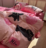 Gaeaspace  -  Fashion cute cartoon cat heart pink bedding set teen,twin full queen king cotton home textile bed sheet pillow case quilt cover