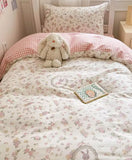 Gaeaspace  -  Cute pink flower rabbit bedding set 1.2 1.5 1.8 2.0,twin full queen king cotton home textile bed sheet pillow case quilt cover