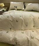 Gaeaspace  -  Fashion embroidery flower butterfly beige green beding set,full queen king cotton home textile bed sheet pillow case quilt cover