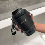 Gaeaspace  - 420ml Portable Plastic Coffee Mug with Rope Leather Cover Creative Water Bottle Tea Milk Cold Drinkware Outdoor Couple Gift Cup