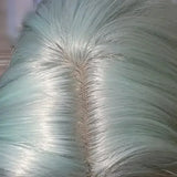 Gaeaspace  -  Mint Blue Green Fore Lace Long Straight Hair Center Split Bang Wig Women's Full Head pink gold wig