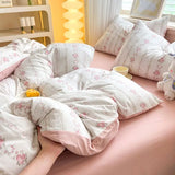 Gaeaspace  -  Rural Style Bedding Set Fresh Floral Four Piece Set  Girl Heart  Double-layer Gauze New Meeting Duvet Cover