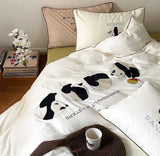 Gaeaspace  -  Fashion cute embroidery panda bedding set single double,twin full queen cotton home textile bed sheet pillow case quilt cover