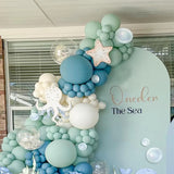 Gaeaspace  -  121pcs Dusty Green Balloon Garland Arch Kit Light Blue Fog Green Sand White Balloons for Under The Sea Party Decorations