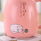 Gaeaspace  -  1pc 420ml Cartoon Cat Ceramic Mug Portable Coffee Cup With Wooden Lid And Stainless Steel Spoon Handle Drinking Cup For Home