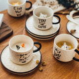 Gaeaspace  -  Cute Kitten Ceramic Cat Claw Cup Afternoon Tea Coffee Cups with Plates Dishes Ceramic Mug for Couples and Children Drinking Milk