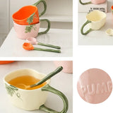 Gaeaspace  -  Pumpkin Ceramic Cup and Spoon Set Cute Elegant Style Mug 300ml for Girls' Afternoon Tea Breakfast Juice Milk Cup X'mas Gift