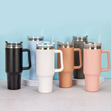 Gaeaspace  -  1pc 40oz Straw Tumbler Reusable Vacuum Tumbler With Straw Insulated Double Wall Stainless Steel Handle Vacuum Flask Handy Cup