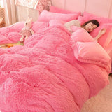 Gaeaspace  - Luxury Autumn Winter Warm Pink Bedding Set Plush Kawaii Mink Velvet Queen Duvet Cover Set with Sheets Single Double Bedding Sets