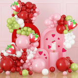 Gaeaspace  -  Strawberry Theme Party Green Pink Red Numbers Foil Balloon Garland Arch Kit Kids Birthday Girl Wedding Baby Baptism Decoration