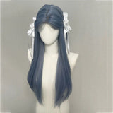 Gaeaspace  -  Blue Wig for Women Long Straight Wigs 24inch Natural Synthetic Wig Lace Wigs for Cosplay Daily Use Heat Resistant Headband Wigs