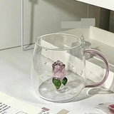 Gaeaspace  -  1 PC New Creative 3D Rose Champagne Flute Custom Wine Glass Goblet Tumbler Mug Cup with Rose Inside Lovely Glassware Gift