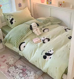 Gaeaspace  -  Cute cartoon green panda bedding set 1.2 1.5 1.8,twin full queen lovely cotton home textile bed sheet pillow case quilt cover