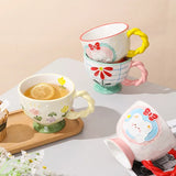 Gaeaspace  -  1pc 450ml Ceramic Hand-painted Embossed Breakfast Mugs Large Capacity Oatmeal Cups Cute Creative Milk Cups Coffee Cups Gifts