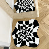 Gaeaspace  -  Abstract 3D Illusion Checkered Cloud Shape Tufted Rug - Handmade Modern Black and White Design - Fluid Art Porch Carpet