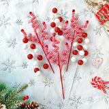 Gaeaspace  -  1pc Red White Ball Bouquet Striped Wool Branches Christmas Ornaments Home Cuttings New Year Gifts Christmas Decoration Navidad