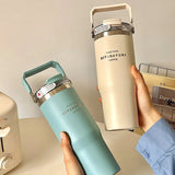 Gaeaspace  -  Large Capacity Insulation Cup Vacuum Thermal Cold Straw Water Bottle Simple Portable Outdoor Double Drink Car Coffee Mug