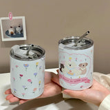 Gaeaspace  -  Kawaii Stainless Steel Thermal Bottle Cup Cute Animal Coffee Cups Vacuum Flasks Themos Travel Portable Water Cup With Lid 350ml