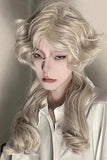 Gaeaspace  -  Beige Medium Long Curly Hair Retro Ouji Wig with Bangs 18 Inch 13x4 HD Wigs for Women Lolita for Cosplay and Party Use