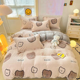 Gaeaspace  -  Winter Thick Warm Plush Comforter Cover Queen Bedding Sets Cartoon Quilt Cover Bed Sheet Pillowcase 4pcs Luxury Bed Linens