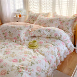 Gaeaspace  -  100% Cotton Korean Duvet Cover Flower Printed housse de couette Bed Cover with Ruffles Comforter King Quilt Covers No Pillowcase