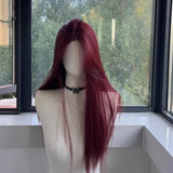 Gaeaspace  -  Red Wig Long Straight Lace Front Wig for Woman Nature Synthetic Lace Wigs for Cosplay Daily Use Heat Resistant headband wigs