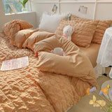 Gaeaspace  -  Princess Bedding Set  French Style Wash Cotton Solid Color Seersucker Summer Soft New Bed Sheet Set Comforter Set