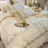 Gaeaspace  -  European-Style Luxury High-End 100 Cotton Four-Piece Set Exquisite Lace Embroidery Cotton Quilt Cover Bed Sheet Bedding