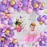 Gaeaspace   -  120 Pieces Pink Confetti Balloons Garland Arch Kit Purple Gold Butterfly Stickers Birthday Baby Shower Wedding Party Decorations