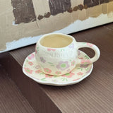 Gaeaspace  -  220ML Cute Hand Pinched Irregular Ceramic Mug & Saucers Rural Style Pattern Coffee Cup Breakfast Milk Tea Cups Drinkware Kitchen