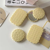 Gaeaspace  -  Mini Biscuit Hand-Held Mirror Portable Cheese Biscuit Design Biscuit Make-Up Mirror Cute Folding Biscuit Pocket Mirror Travel