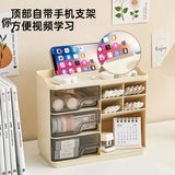 Gaeaspace  -  Kawaii Transparent Desk Organizer Storage Box Handle Drawer Stationery Pen Holder Sticky Note Tape Storage Box Organizer Rack