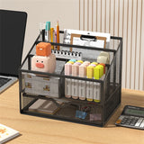 Gaeaspace  -  Metal Desk Organizer with 4 Compartments Stationery Organizer with Drawer Office Desk Acccesories Large Capacity Desktop Shelf