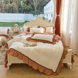 Gaeaspace   -  Korean Style Ruffles Jacquard Seersucker Bedding Set, Soft Duvet Cover, Bed Sheet, Pillowcases, Queen Size Bedclothes