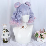 Gaeaspace  -  Blue Pink Short Wigs with Bangs Synthetic Women Lolita Wavy Curly Cosplay Hair Wig for Daily Party