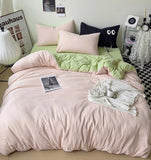 Gaeaspace  -  Nordic Green Pink Duvet Cover Set No Filling Soft Washed Cotton Ins Style Boys Girls Single Queen Size Bed Linen Pillowcases