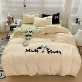 Gaeaspace  -  Washed Cotton Bedding Sets Cartoon Panda Embroidery Four Piece Set Bedroom Decor Duvet Cover Pillowcase Bedspread Bed Cover Sets