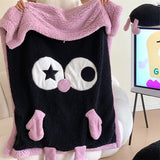 Gaeaspace  -  Ins Style Cute Little Monster Lamb Velvet Casual Blanket Cartoon Tape Embroidered Student Blanket Soft Sofa Shawl Blanket