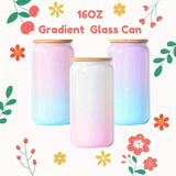 Gaeaspace  -  1pc 16oz Glass Tumbler Glitter Glass Jar Shimmer Beer Mug Can Shaped Drinking Glass With Bamboo Lid And Reusable Straw DIY Gifts