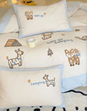 Gaeaspace  -  Cute embroidery lion fox zebra bedding set kid,twin full queen king lovely cotton home textile bed sheet pillow case quilt cover