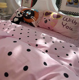 Gaeaspace  -  Fashion sweet cute pink cat polka dot bedding set,twin full queen kawaii cotton home textile bed sheet pillow case quilt cover