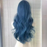 Gaeaspace  -  Summer New Blue Wig Women's Natural Internet Red Sweet Cool Spicy Girl Eight character bangs Big Wave JK Regular Style No lace