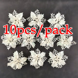 Gaeaspace  -  (10pcs) Artificial Christmas Tree Flower Glitter Decorations Xmas Ornaments New Year Gift