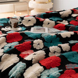 Gaeaspace  -  3D Flower Jacquard Warm Coral Velvet Blanket Sheep Bed Blanket Autumn Casual Blanket Soft Waxy Blanket Girly Heart Blanket